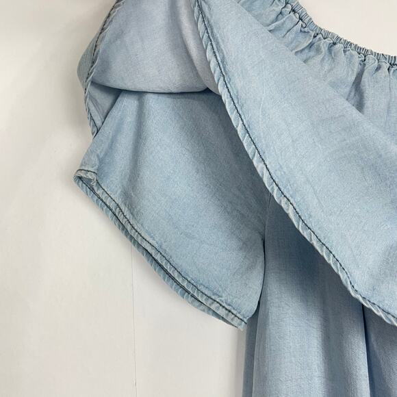 Sanctuary | Stella Flounce Blue Chambray Off the Shoulder Mini Dress - Picture 5 of 11